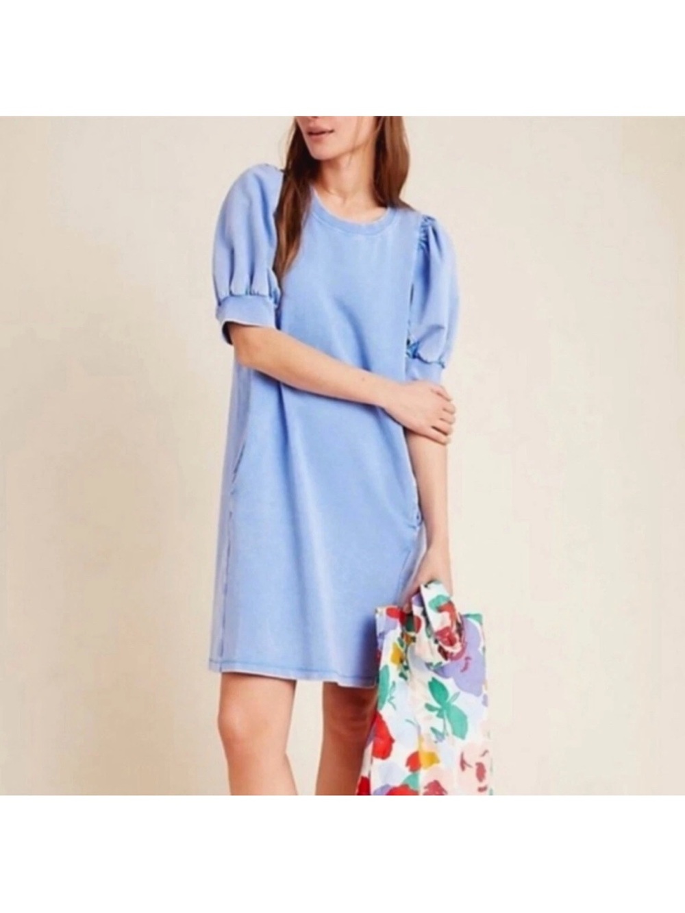 Anthropology puff sleeve Bonnie blue dress
